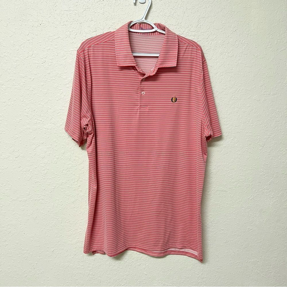 B. Draddy Sport Men's Short Sleeve Pink Striped Golf Polo Shirt Size XL